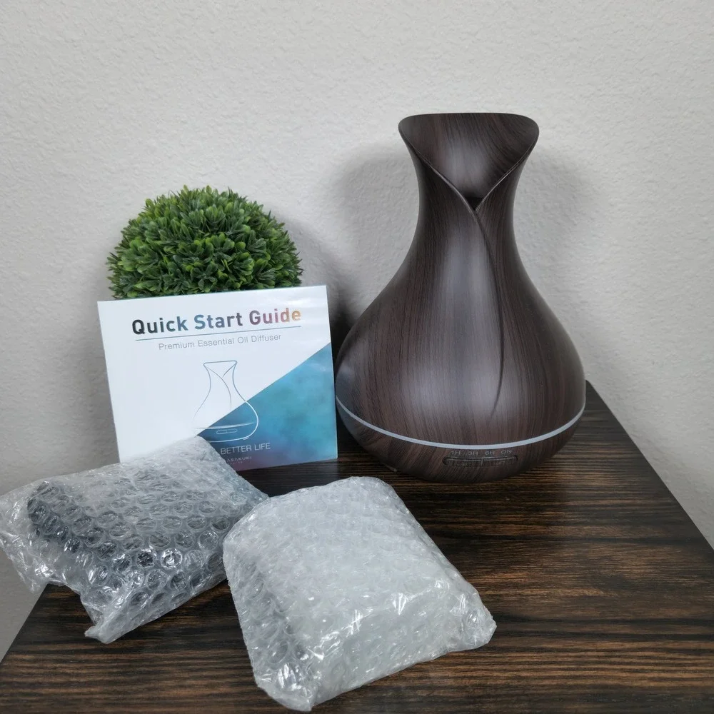 ASASUKI 400ML Wood Grain Aroma Humidifier LED Changing Mood Light